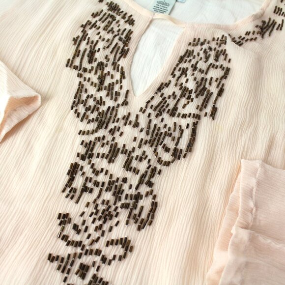 Cache size S silk sheer 3/4 sleeve embellished beaded blouse tunic top Pink - Picture 9 of 11